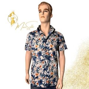 Hart Schaffner Marx Blue and Orange Casual Button Down Shirt